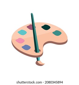 art palette and paintbrush flat icon isometric