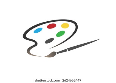 Art palette with paints brush stylized logo lines vector icon symbol