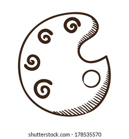 Art palette with paints. Sketch symbol isolated on white.
