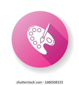 Art palette pink flat design long shadow glyph icon. Creative hobby and crafting. Artist equipment. Drawing supplies. Oil paint with paintbrush. Gallery sign. Silhouette RGB color illustration