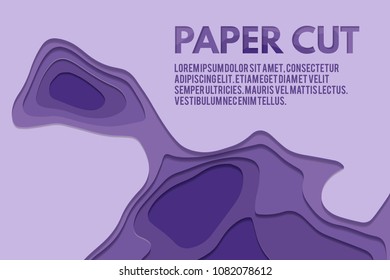 Art paper cut of topographic map. Pleasant colors of blue tone. Origami modern design. Vector illustration