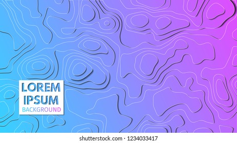 Art paper cut of topographic map. Pleasant colors of blue tone. Origami modern design. Vector illustration
