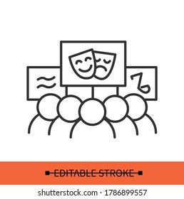 Art parade icon. Cultural social movement demonstration linear pictogram. Concept of culture support, big music event and theater enthusiasts public gathering. Editable stroke vector illustration