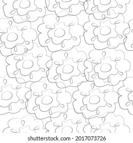 art pattern with abstract contour flowers on a white background 