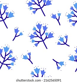 Patrón de arte de las campanas azules flores sobre un fondo blanco. Patrón de flores azules de dibujos animados