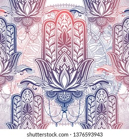 Art pattern hamsa mandala. Ethnic abstract print. Colorful repeating background texture. Culture bohemian ornament.Vector illustration.