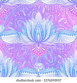 Art pattern lotus flower mandala. Ethnic abstract print. Colorful repeating background texture. Culture bohemian ornament.Vector illustration.