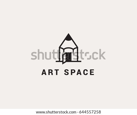 Art pencil - house. Creative space vector logo