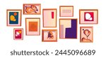 Art photo frame wall cartoon design for gallery. Painting with abstract blob shape for poster to hang set. Minimal contemporary artwork collage for living room decoration. Geometry museum exhibition