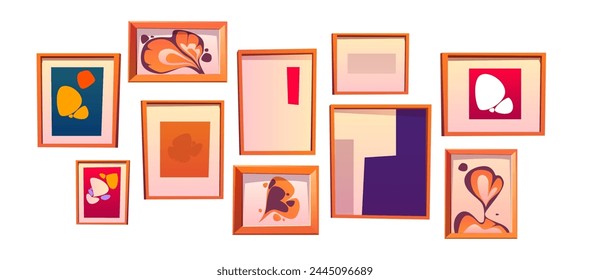 Art photo frame wall cartoon design for gallery. Painting with abstract blob shape for poster to hang set. Minimal contemporary artwork collage for living room decoration. Geometry museum exhibition