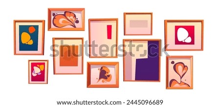 Art photo frame wall cartoon design for gallery. Painting with abstract blob shape for poster to hang set. Minimal contemporary artwork collage for living room decoration. Geometry museum exhibition