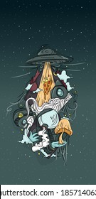 Art picture alien and mushroom