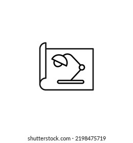 Art, picture, image concept. Simple monochrome isolated sign. Editable stroke. Vector line icon of table lamp on paper sheet