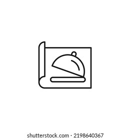 Art, picture, image concept. Simple monochrome isolated sign. Editable stroke. Vector line icon of bowl with cloche on paper sheet