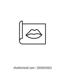Art, picture, image concept. Simple monochrome isolated sign. Editable stroke. Vector line icon of lips on paper sheet