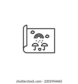 Art, picture, image concept. Simple monochrome isolated sign. Editable stroke. Vector line icon of rainbow over umbrella on paper sheet