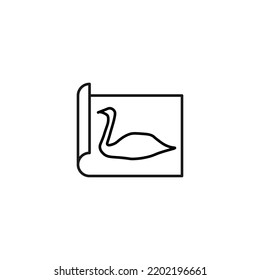Art, picture, image concept. Simple monochrome isolated sign. Editable stroke. Vector line icon of swan on paper sheet