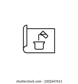 Art, picture, image concept. Simple monochrome isolated sign. Editable stroke. Vector line icon of water spilling from glass on paper sheet