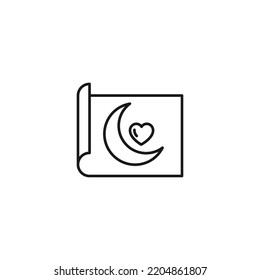 Arte, imagen, concepto de imagen. Simple señal aislada monocromática. Trazo editable. Icono de la línea del vector del corazón al lado de la hoja de papel de La Luna