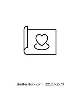 Art, picture, image concept. Simple monochrome isolated sign. Editable stroke. Vector line icon of heart on paper sheet