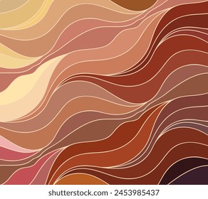 An art piece showcasing waves in varying shades of brown, peach, magenta, and electric blue. The vector pattern and slope of the waves create a mesmerizing visual event