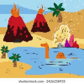 art pixel prehistoric travel vector illustration