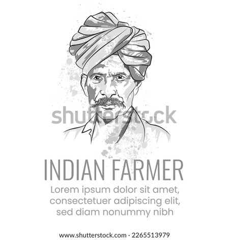 An art of a poor person, Vector drawing of Indian farmer, A vector sketch of a turban wearing man