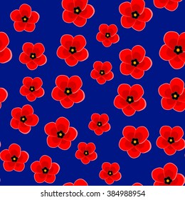 Art poppy flower back pattern seamless blue