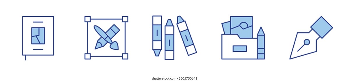 art portfolio, art book, design, pen, crayon. Art Icon vector illustration. Line Duotone style. Editable stroke.