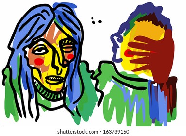 Art portrait of two people