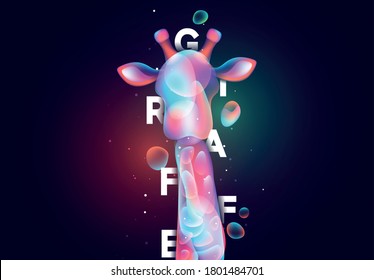 Art poster face giraffe. Abstract hologram neon portrait of giraffe wild animal. Gradient Wild poster, banner. vector illustration