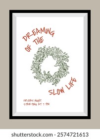Art poster in a frame. Botanical sketch style illustration.