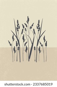 Art poster in pastel color with grass, on the beach illustration