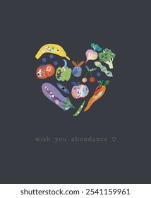 Art poster. Vegetables, fruits, berries 