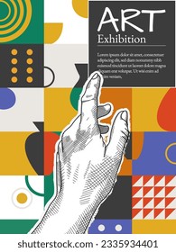 Art posters for the exhibition,  magazine or cover, vector template with sculpture art, Antique statues, geometric background, modern ancient Greek or Roman style. Neo Nostalgia banner.