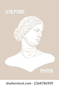 Afiches de arte para la exposición, revista o portada, plantilla vectorial con arte escultórico, estatuas antiguas, fondo degradado, estilo griego antiguo o romano moderno. Bandera de nostalgia