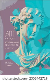 Art posters for the exhibition of painting, sculpture and music. greece Vector illustration of abstract background, greek sculpture, bust, for magazine or cover article flyer trendy modern  goddess