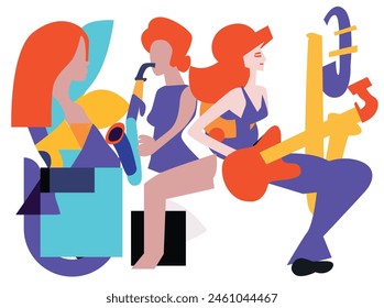 Art posters for the exhibition of painting, sculpture and music. Vector illustration of abstract background, roman column, greek sculpture, chess horse pattern for singing glorry