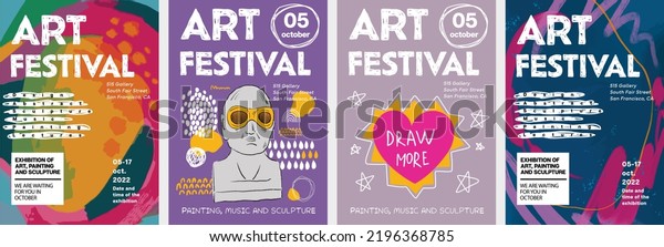 Art posters for\
festival or an exhibition of painting, sculpture, music and design.\
Funky hand drawn vector abstract modern illustrations for creative\
festivals and events 