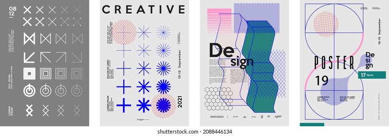 Afiches de arte. Cuadros interiores modernos. Afiches de abstracción. Conjunto de ilustraciones vectoriales. Dibujos y formas geométricas.