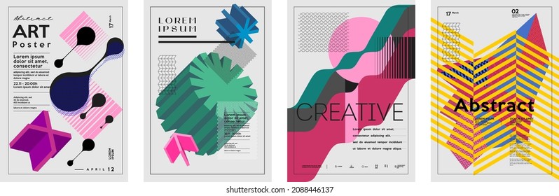 Art posters. Modern interior paintings. Abstraction posters. Set of vector illustration. Drawings and geometric shapes.