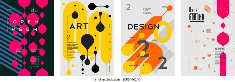 Art posters. Modern interior paintings. Abstraction posters. Set of vector illustration. Drawings and geometric shapes.
