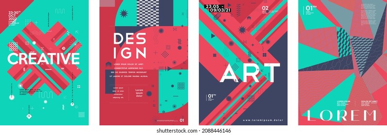 Art posters. Modern interior paintings. Abstraction posters. Set of vector illustration. Drawings and geometric shapes.