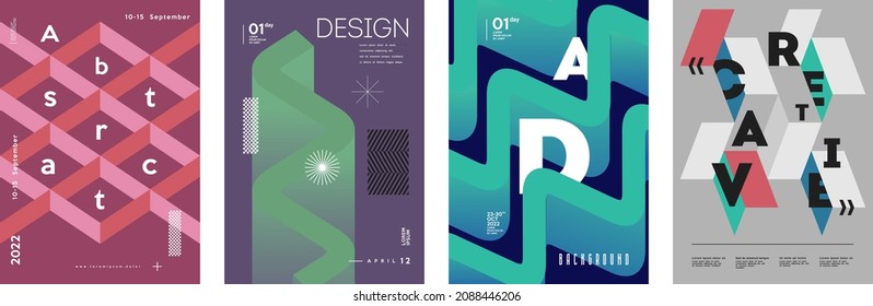 Art posters. Modern interior paintings. Abstraction posters. Set of vector illustration. Drawings and geometric shapes.