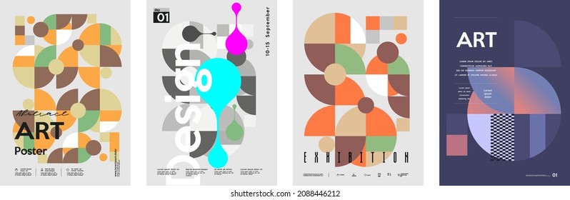 Art posters. Modern interior paintings. Abstraction posters. Set of vector illustration. Drawings and geometric shapes.