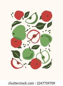 Сontemporary art print. Abstract apples. Modern design for posters, cards, cover, t shirt and other