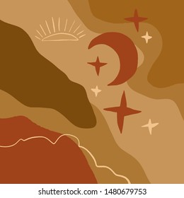 Art Print Abstract Modern Digital Painting Fashion. Scandinavian Style Color Abstraction Poster. Contemporary Print Burnt Orange. Vector Illustration Clipart.