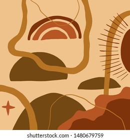 Art Print Abstract Modern Digital Painting Fashion. Scandinavian Style Color Abstraction Poster. Contemporary Print Burnt Orange. Vector Illustration Clipart.