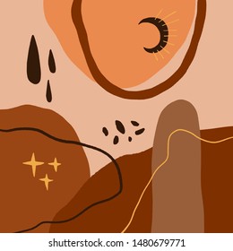 Art Print Abstract Modern Digital Painting Fashion. Scandinavian Style Color Abstraction Poster. Contemporary Print Burnt Orange. Vector Illustration Clipart.