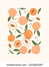 Art print. Abstract peaches. Modern design for posters, cards, cover, t shirt and other
